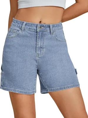 luvamia Jean Shorts for Women High Waisted Trendy Casual Utility Stretchy Denim Jorts Cutoff Long Shorts with Pockets