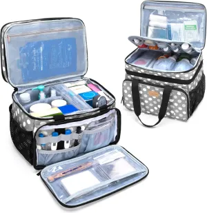 LUXJA 2 Layers Medicine Bag with Detachable Divider, Pill Bottle Organizer Suitable for Home or Travel Use, Gray Dots