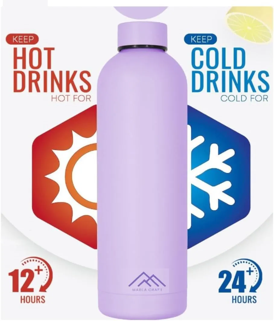MABLA Water Bottle Stainless Steel 500ml I Double Wall insulated Water Bottles for Hot Water Gym Bottle Stainless Steel Water Bottle for Kids School Flask Bottle Hot water bottle(Lavender)