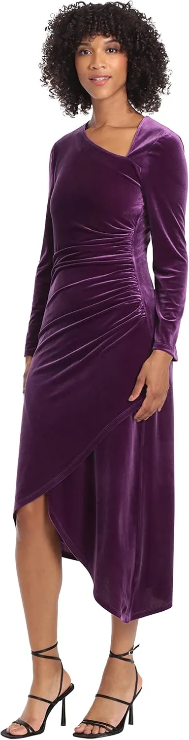 Maggy London Women's Long Sleeve Asymmetric Neck and Hem Dress
