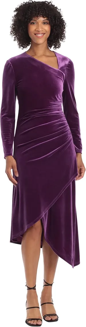 Maggy London Women's Long Sleeve Asymmetric Neck and Hem Dress