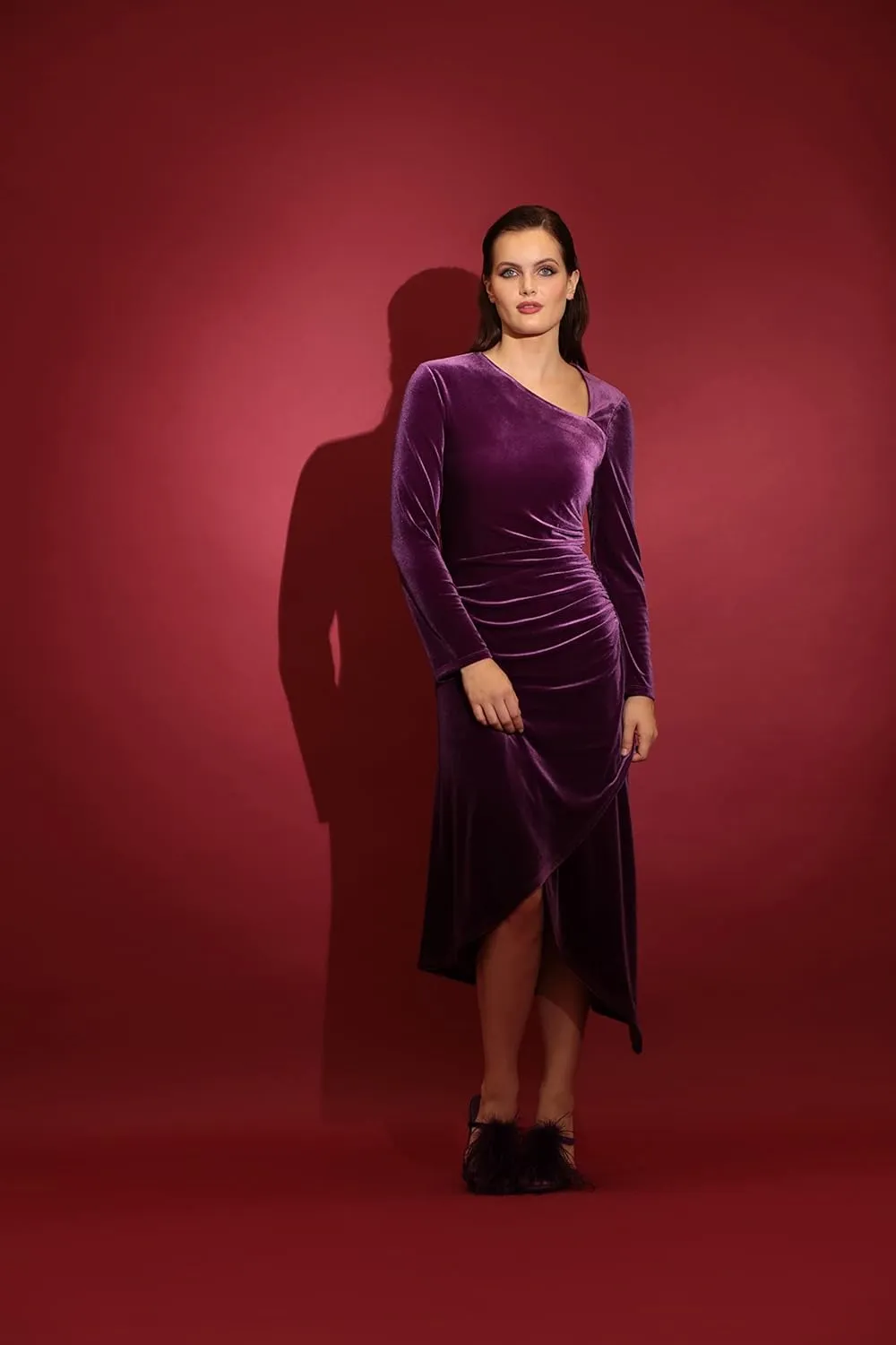 Maggy London Women's Long Sleeve Asymmetric Neck and Hem Dress