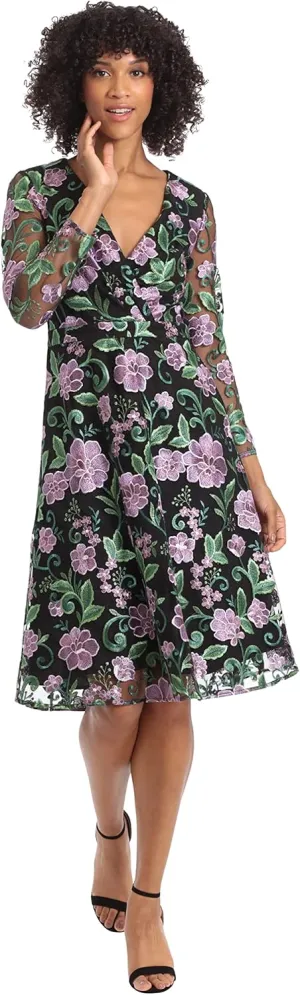 Maggy London Women's Occasion Holiday Embroidered Dress Embroidery Event Wedding Party Guest of