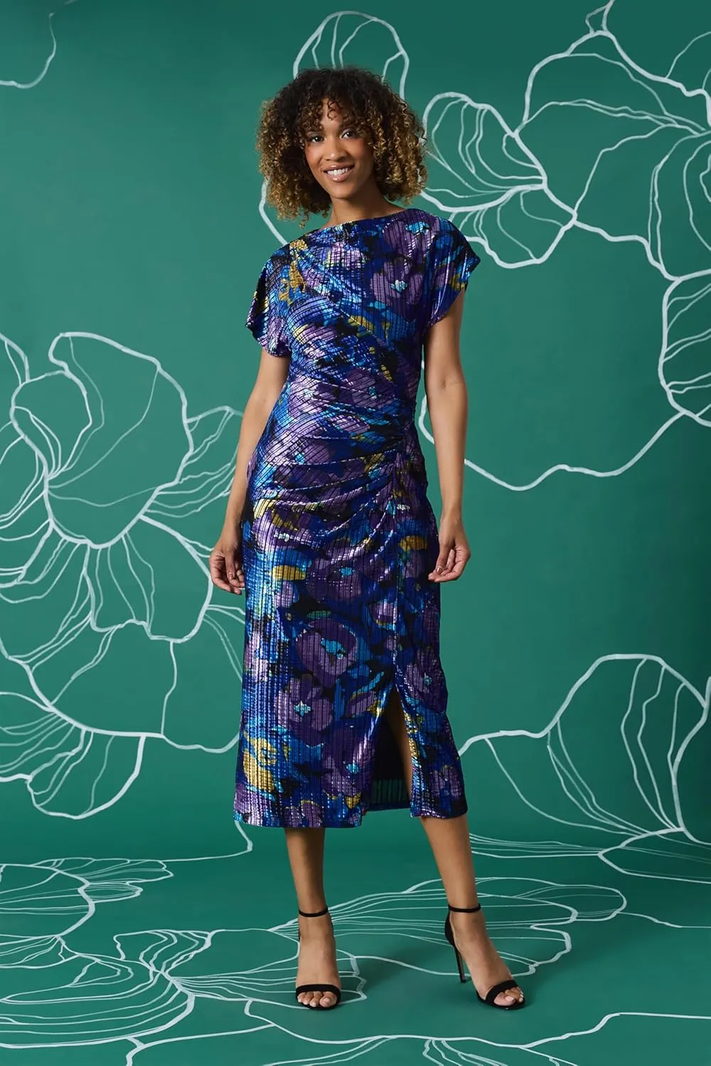 Maggy London Women's Short Sleeved Draped Midi Dress