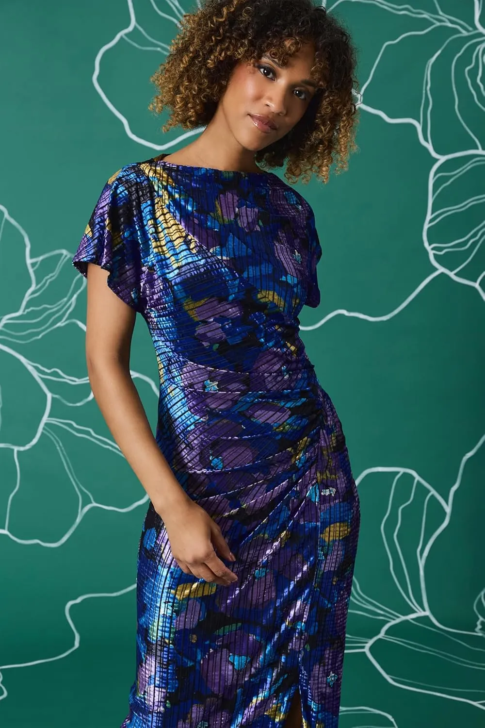 Maggy London Women's Short Sleeved Draped Midi Dress