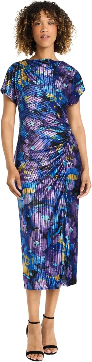 Maggy London Women's Short Sleeved Draped Midi Dress