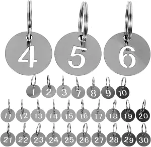 MAGICLULU 30pcs Stainless Steel Number Tags Durable Key Ring Tags with Numbers for Organizing Keys Luggage Bags and More Practical for Supermarkets Pools and Fitness