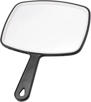 MaGiLL Mirror Professional Salon Hair Stylist Large Handheld Mirror w/Handle Wide Angle Barber Hairdressing Mirror Square Makeup Mirror (Color : Black) (Black)
