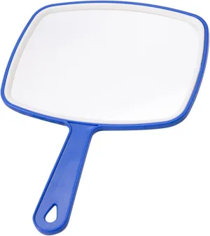 MaGiLL Mirror Professional Salon Hair Stylist Large Handheld Mirror w/Handle Wide Angle Barber Hairdressing Mirror Square Makeup Mirror (Color : Black) (Blue)