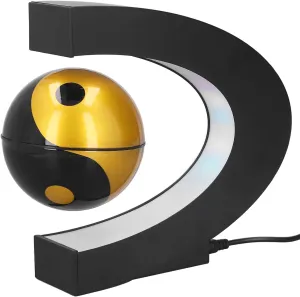 Magnetic Levitation Floating Globe,Yin and Yang C Shaped Anti Gravity Magnetic Levitation Rotating World Map with LED Light for Children Gift Home Office Desk Decoration (Gold)(US)