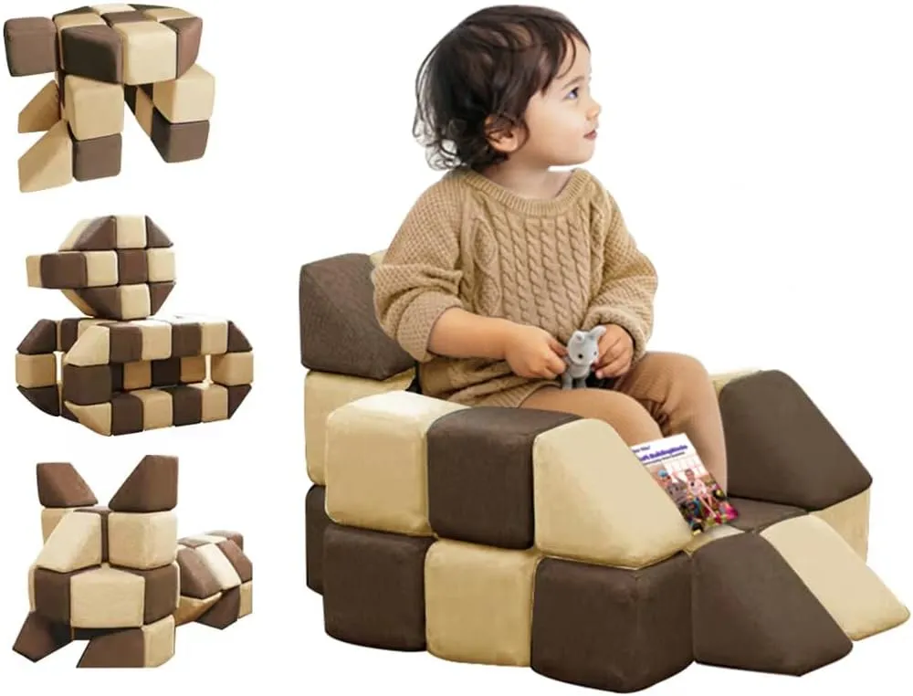 Magnetic Soft Building Blocks for Kids, Magnetic Blocks, Big Blocks, Educational Toys, Incredibly Fun Building Block for Children (Coffee Brown Light Coffee Brown)