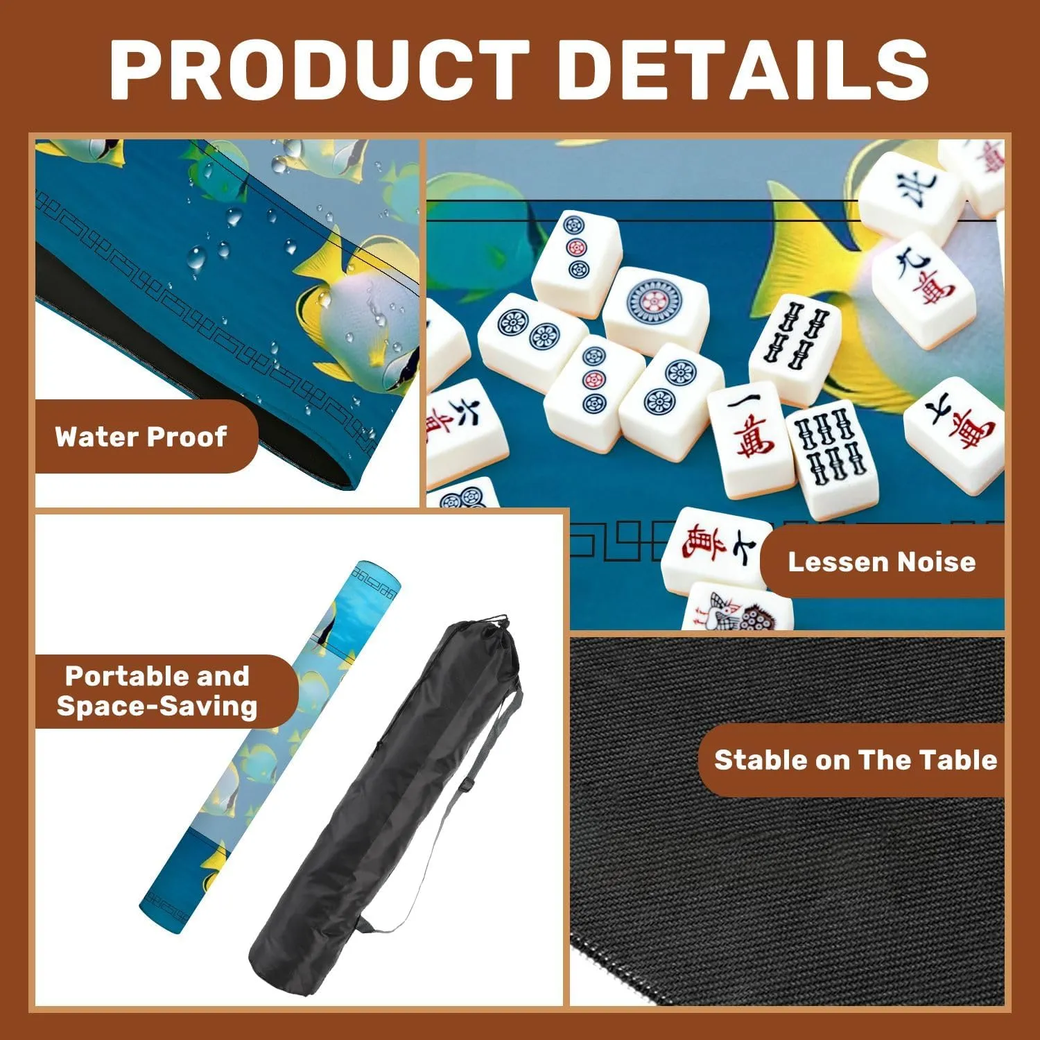 Mahjong Mat 31.5" x 31.5" School Colorful Tropical Fish Non-Slip Noise Reduction Table Cover for Mahjong Dominoes Poker Card Board and Tile Games