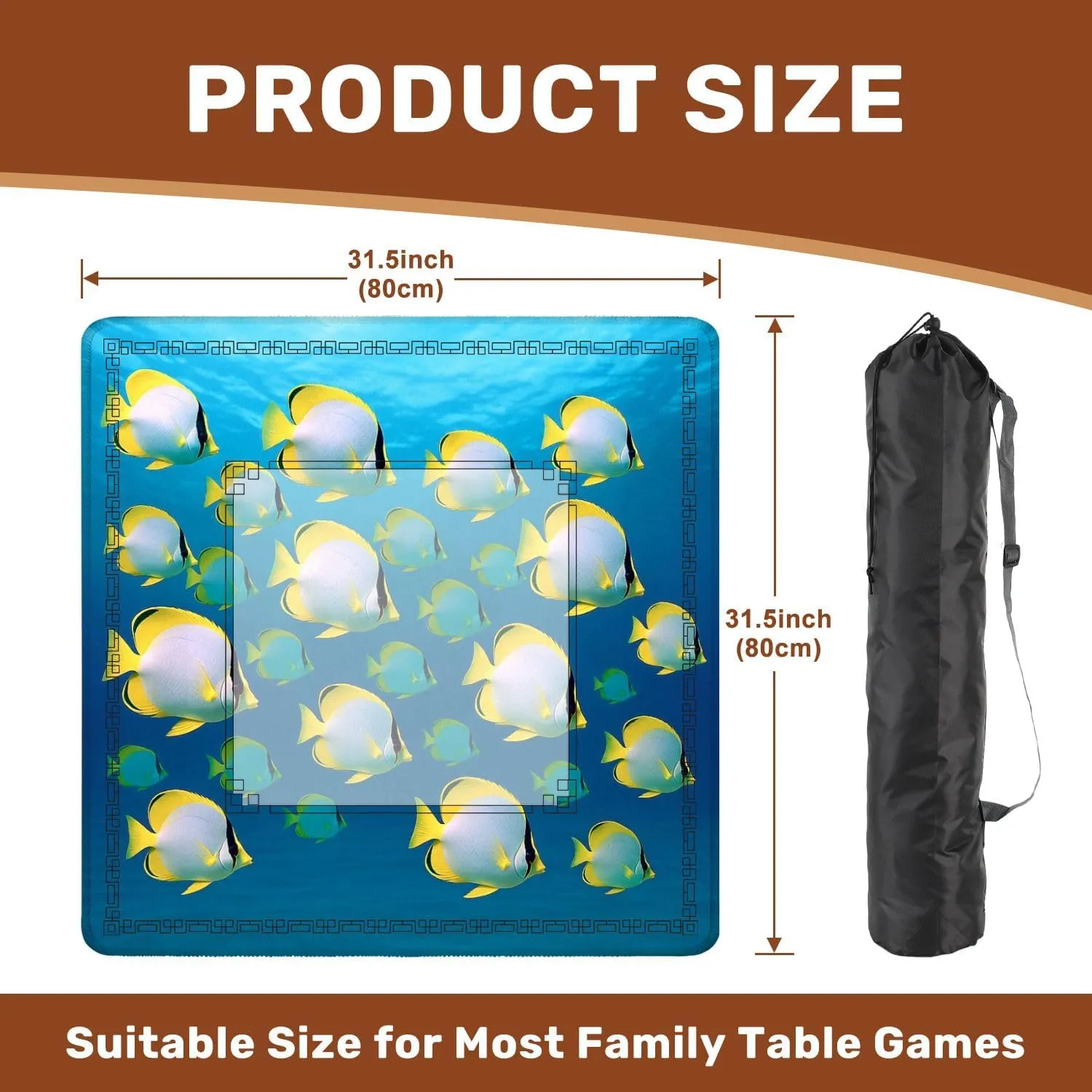 Mahjong Mat 31.5" x 31.5" School Colorful Tropical Fish Non-Slip Noise Reduction Table Cover for Mahjong Dominoes Poker Card Board and Tile Games