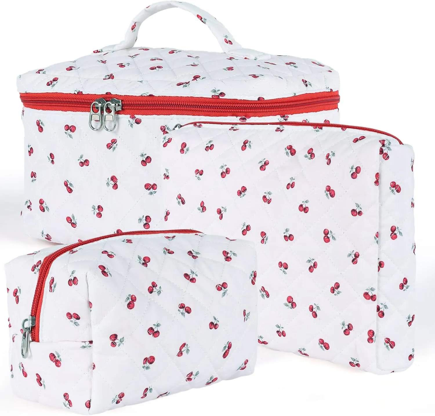 Makeup Bag for Women, Wide-open Easy to Take, Convenient to Carry, Toiletry Cosmetic Skincare, Quilted Travel Pouch Case, Purse Organizer set of 3