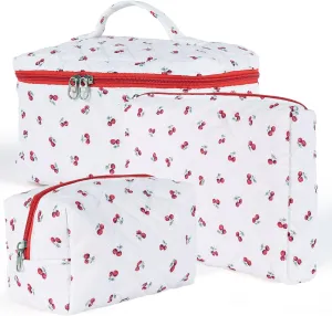 Makeup Bag for Women, Wide-open Easy to Take, Convenient to Carry, Toiletry Cosmetic Skincare, Quilted Travel Pouch Case, Purse Organizer set of 3