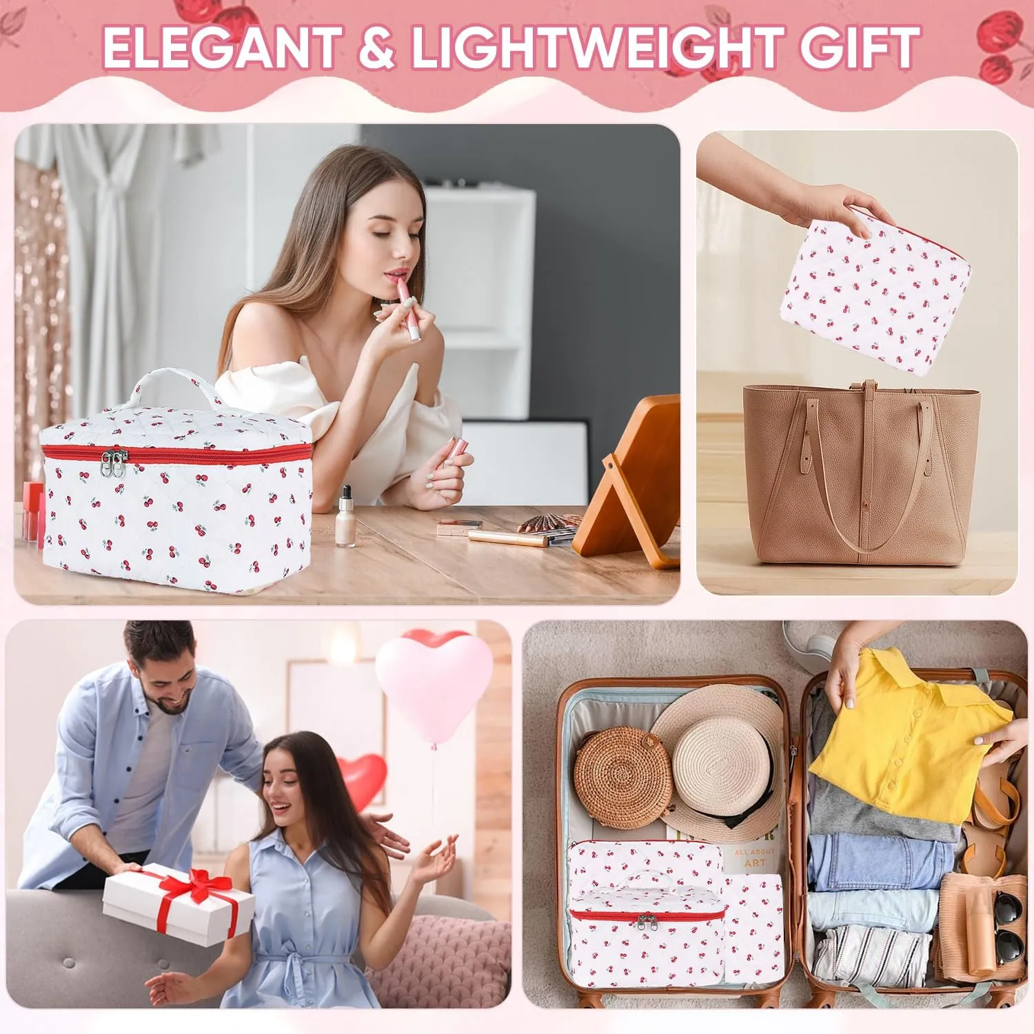 Makeup Bag for Women, Wide-open Easy to Take, Convenient to Carry, Toiletry Cosmetic Skincare, Quilted Travel Pouch Case, Purse Organizer set of 3