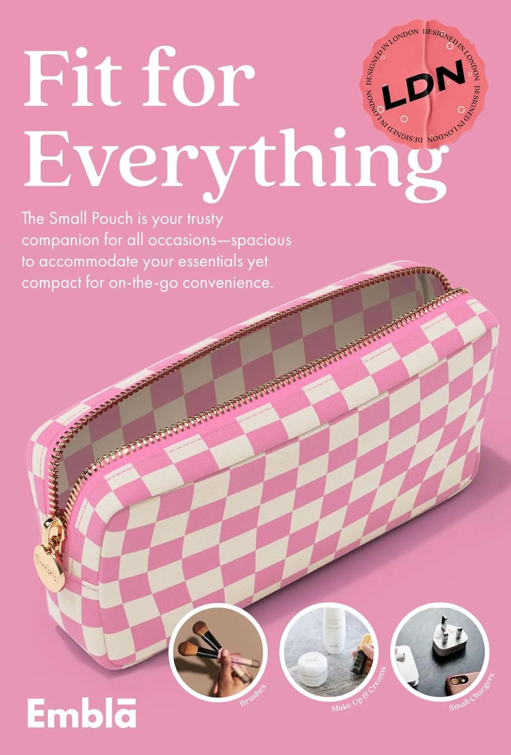 Makeup Bag Travel Cosmetics Pouch and Toiletry Bag, Nylon Zipper Pouch Purse, Cute Make Up Organizer Storage Tote for Women Girls, Travel Skincare Case, Small Makeup Case, Flamingo Checkered