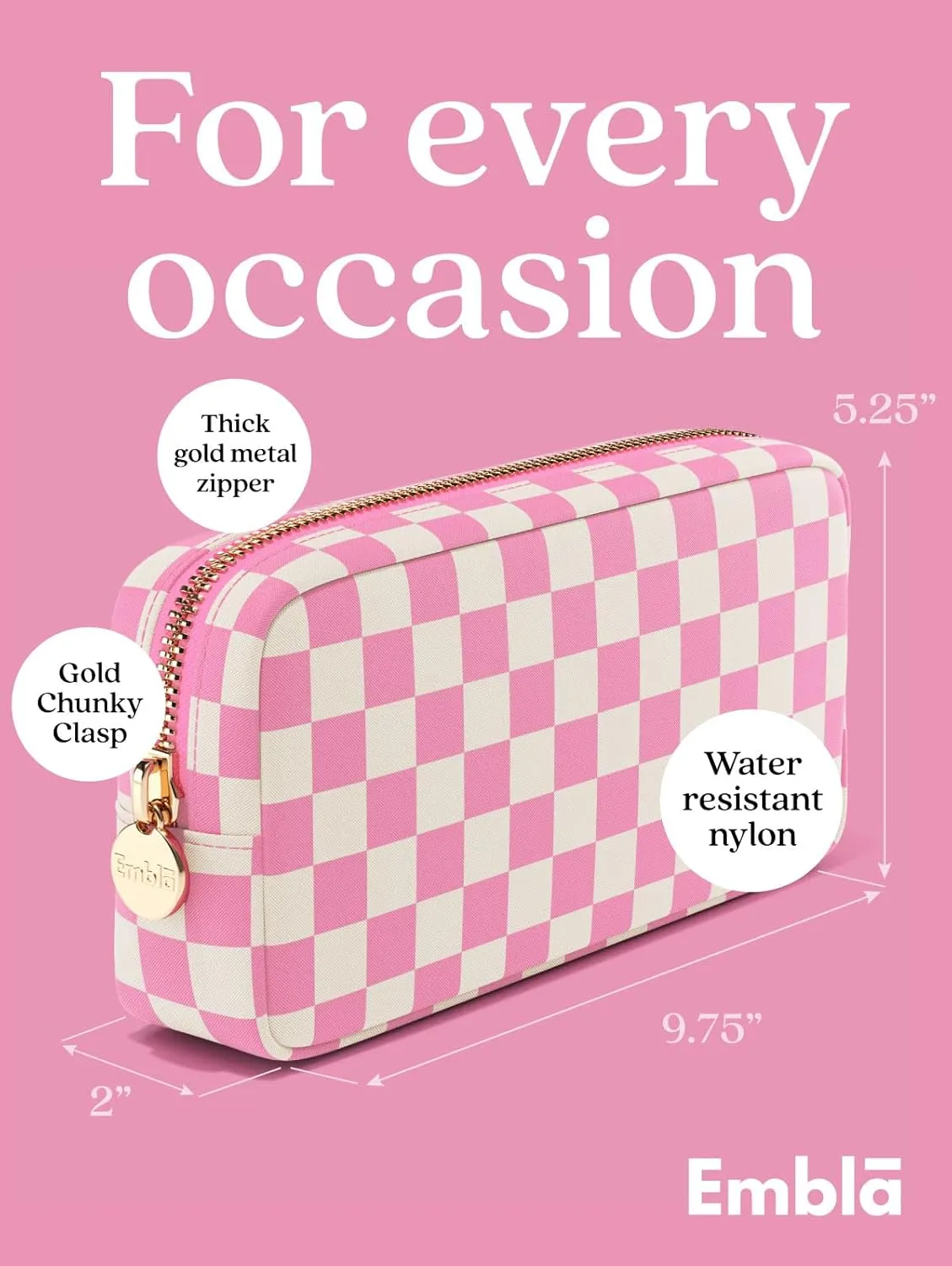 Makeup Bag Travel Cosmetics Pouch and Toiletry Bag, Nylon Zipper Pouch Purse, Cute Make Up Organizer Storage Tote for Women Girls, Travel Skincare Case, Small Makeup Case, Flamingo Checkered