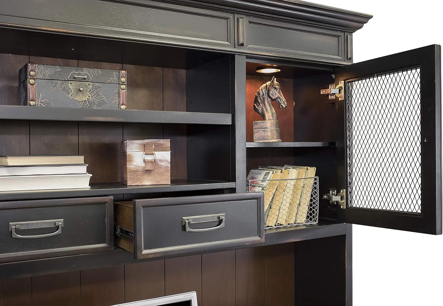 Martin Furniture Hartford Hutch, Brown - Fully Assembled