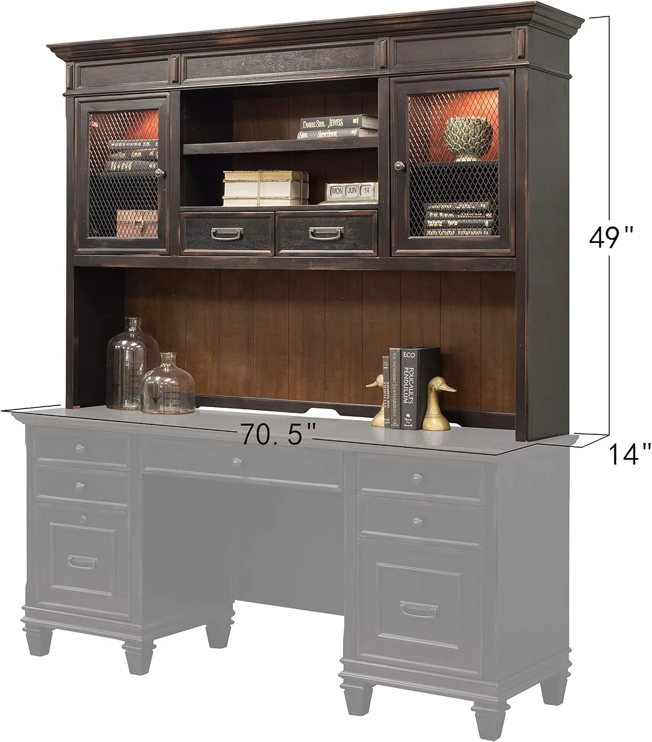 Martin Furniture Hartford Hutch, Brown - Fully Assembled