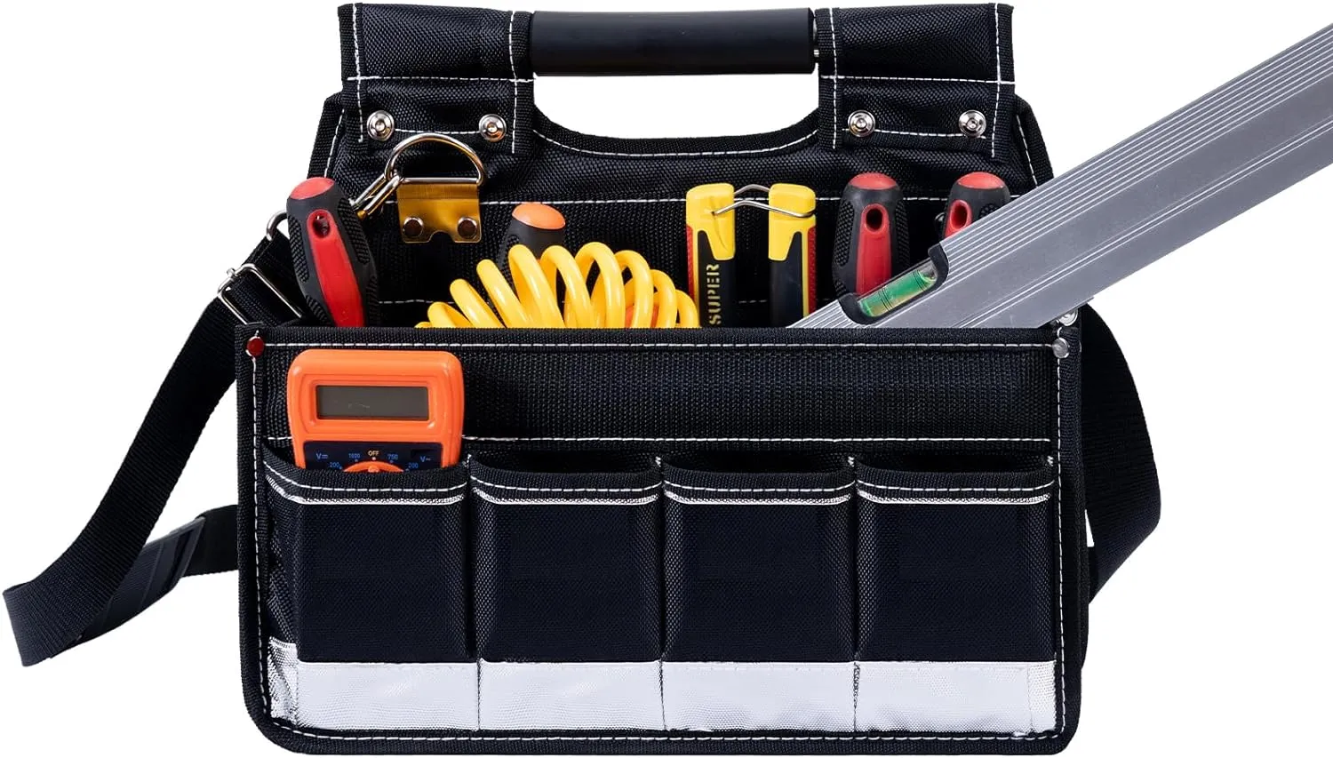 MARUTAI 14'' Small Open Top Tool Bag, Tool Tote Bag with Handle，18 Pockets small Foldable Tool Bag Organizer， Tools Bags for Men Heavy Duty for Electricians, Plumbers