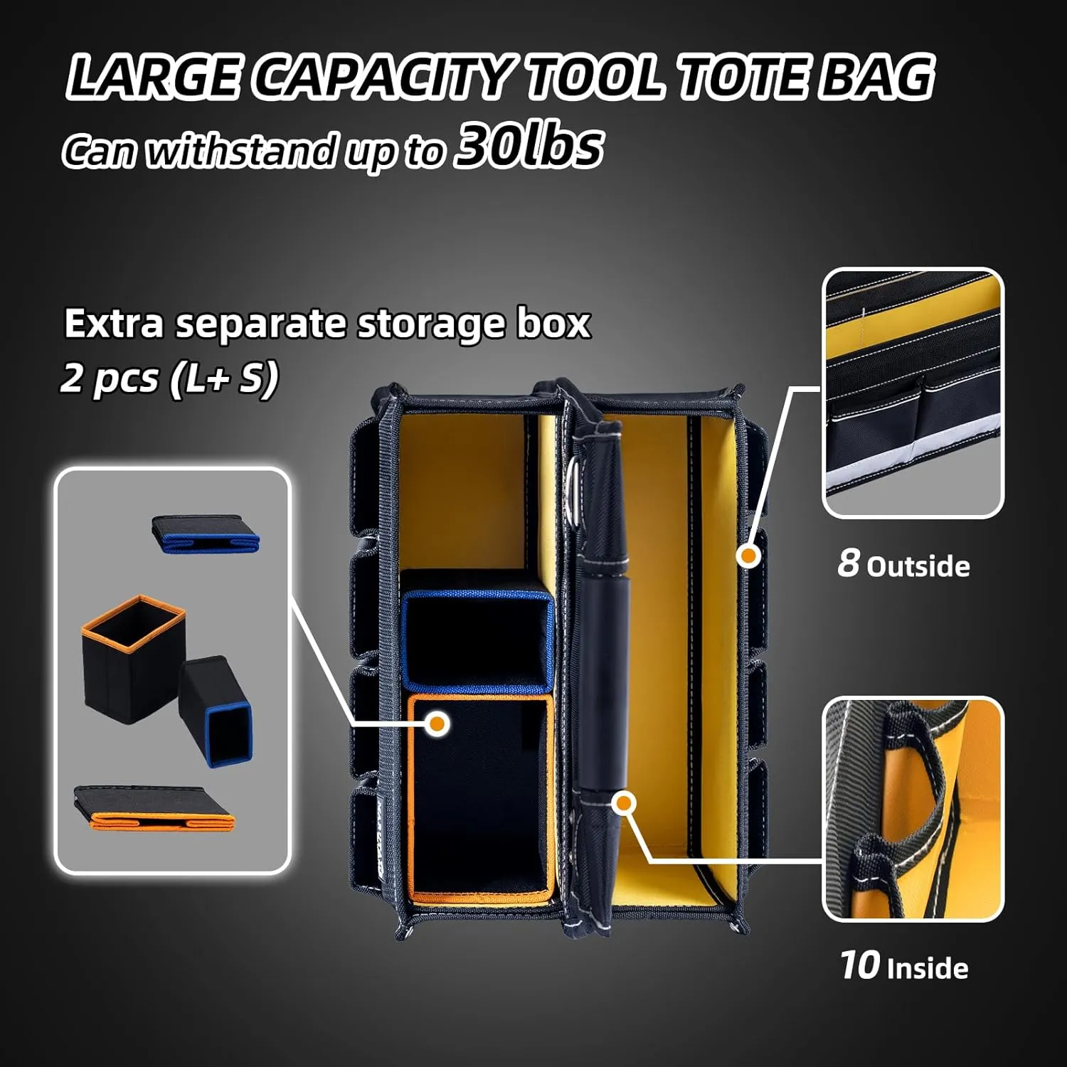 MARUTAI 14'' Small Open Top Tool Bag, Tool Tote Bag with Handle，18 Pockets small Foldable Tool Bag Organizer， Tools Bags for Men Heavy Duty for Electricians, Plumbers