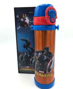Marvel Avengers Themed Stainless Steel Water Bottle For Kids - Metallic Thermal Vacuum Hot and Cold Resist Flask For Boys