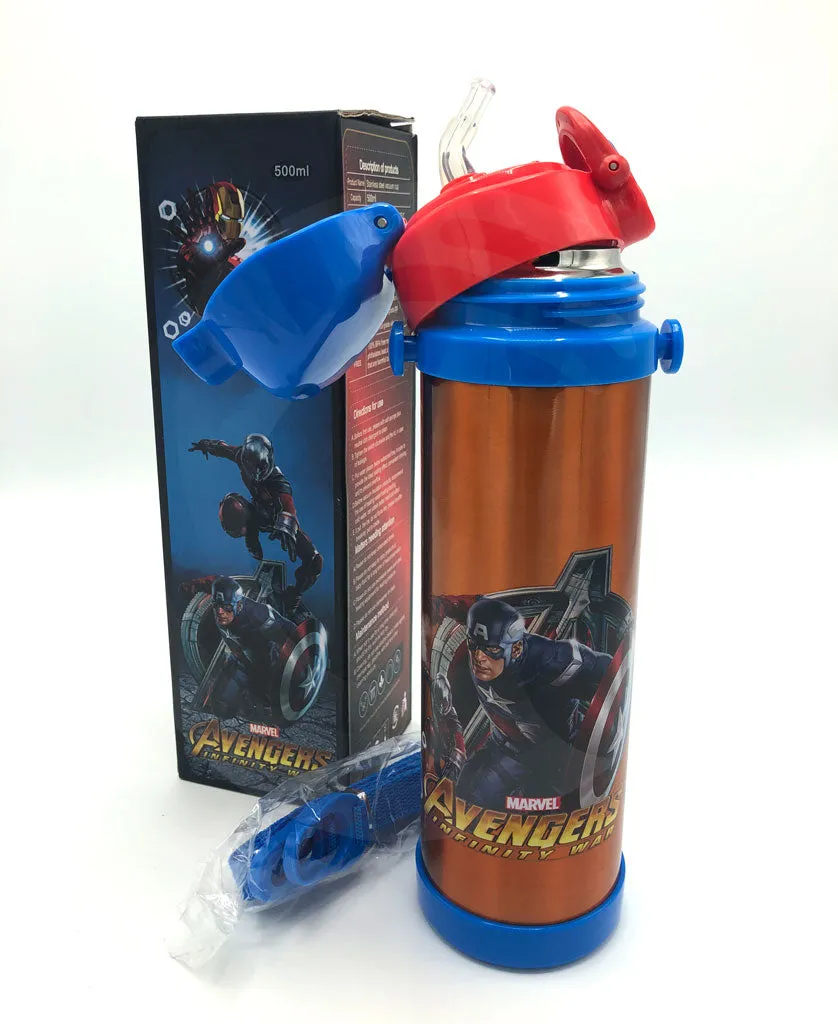 Marvel Avengers Themed Stainless Steel Water Bottle For Kids - Metallic Thermal Vacuum Hot and Cold Resist Flask For Boys
