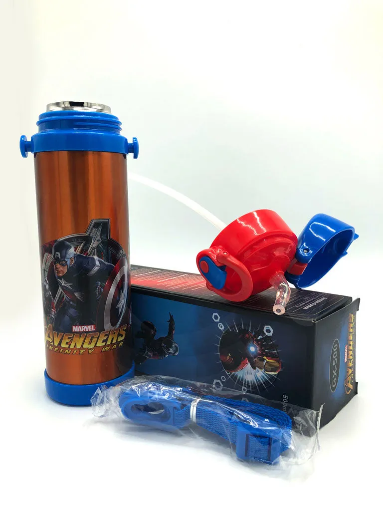 Marvel Avengers Themed Stainless Steel Water Bottle For Kids - Metallic Thermal Vacuum Hot and Cold Resist Flask For Boys