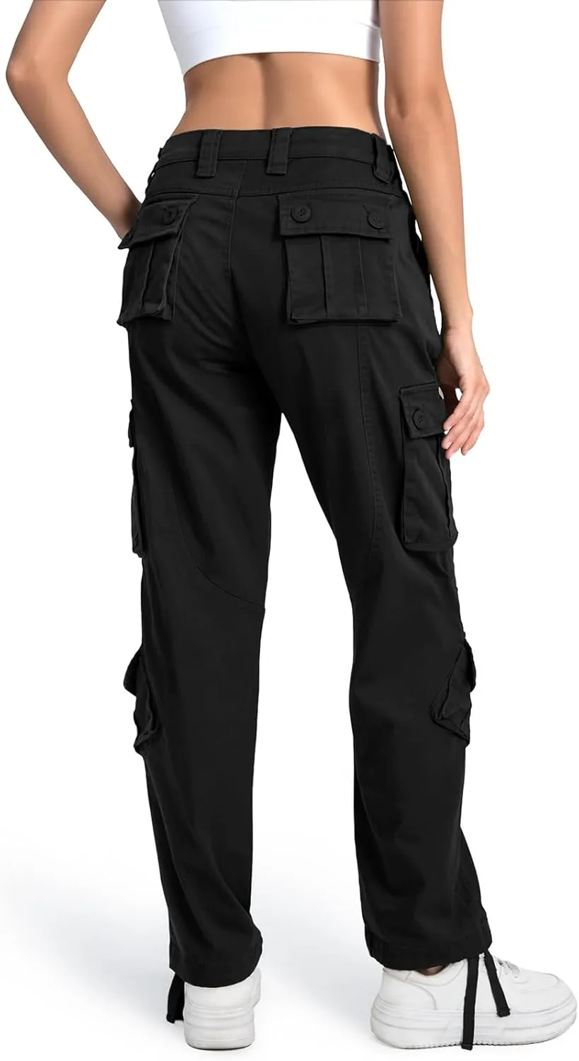 Matchstick Womens Cargo Pants with 8 Pockets Baggy Utility Work Pants for Hiking Travel Outdoor All Season Daily Wear