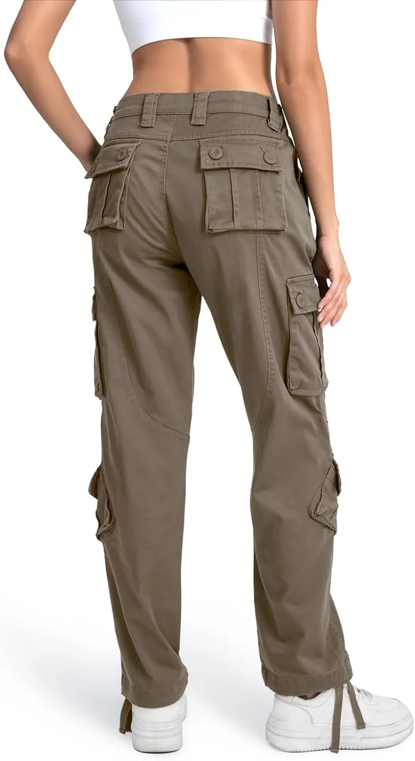 Matchstick Womens Cargo Pants with 8 Pockets Baggy Utility Work Pants for Hiking Travel Outdoor All Season Daily Wear