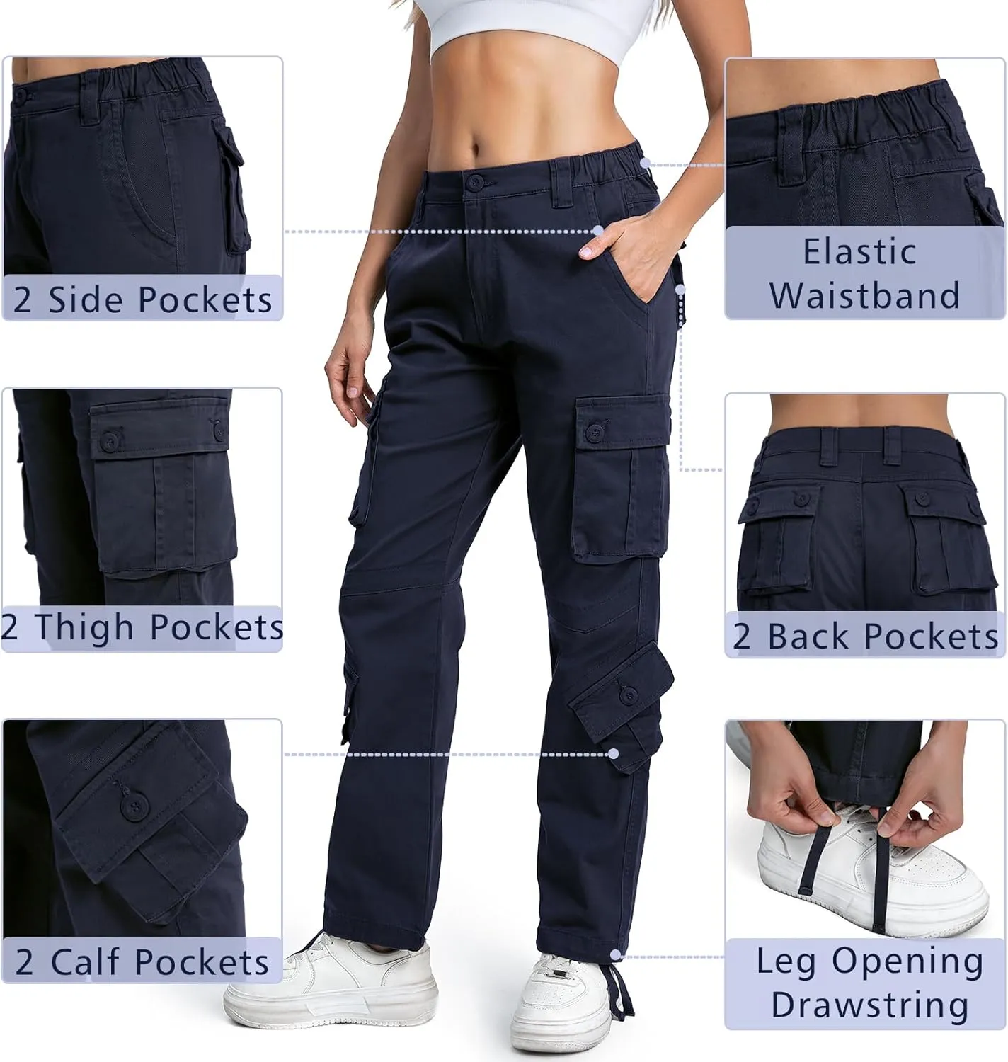 Matchstick Womens Cargo Pants with 8 Pockets Baggy Utility Work Pants for Hiking Travel Outdoor All Season Daily Wear