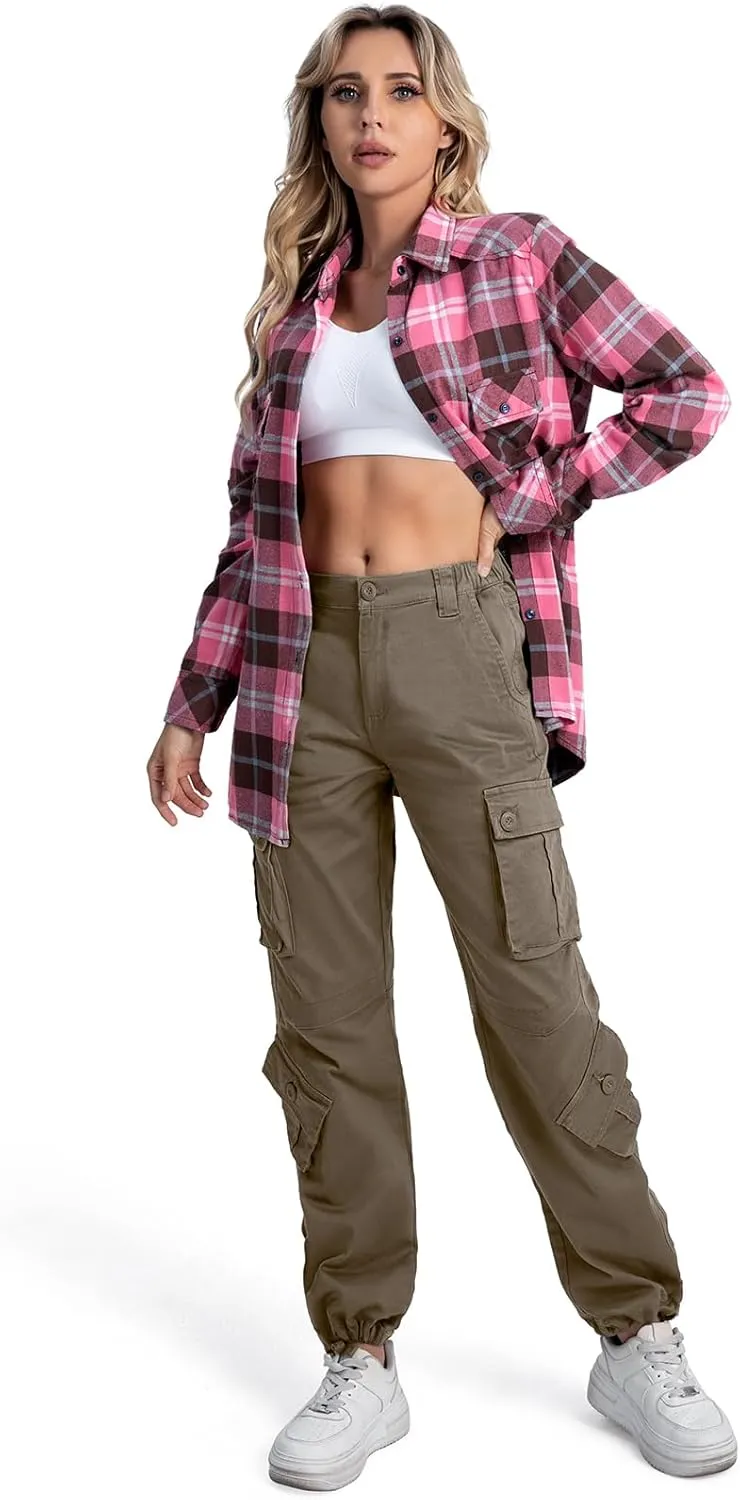 Matchstick Womens Cargo Pants with 8 Pockets Baggy Utility Work Pants for Hiking Travel Outdoor All Season Daily Wear