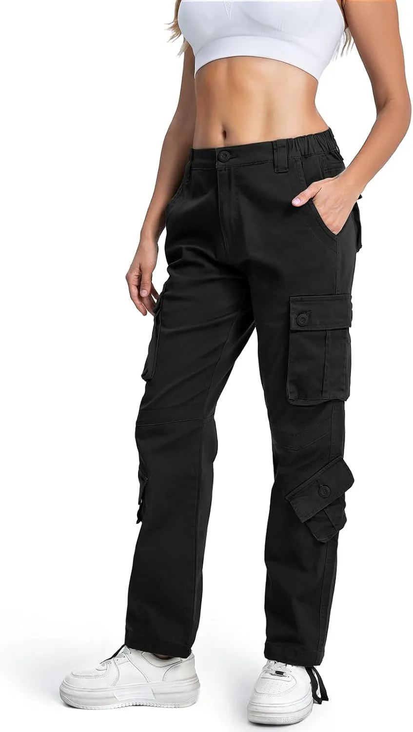 Matchstick Womens Cargo Pants with 8 Pockets Baggy Utility Work Pants for Hiking Travel Outdoor All Season Daily Wear