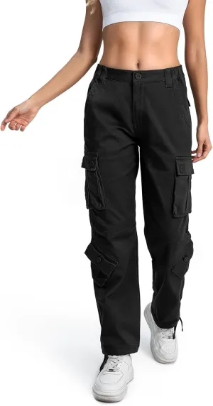 Matchstick Womens Cargo Pants with 8 Pockets Baggy Utility Work Pants for Hiking Travel Outdoor All Season Daily Wear