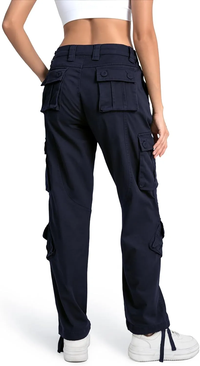 Matchstick Womens Cargo Pants with 8 Pockets Baggy Utility Work Pants for Hiking Travel Outdoor All Season Daily Wear