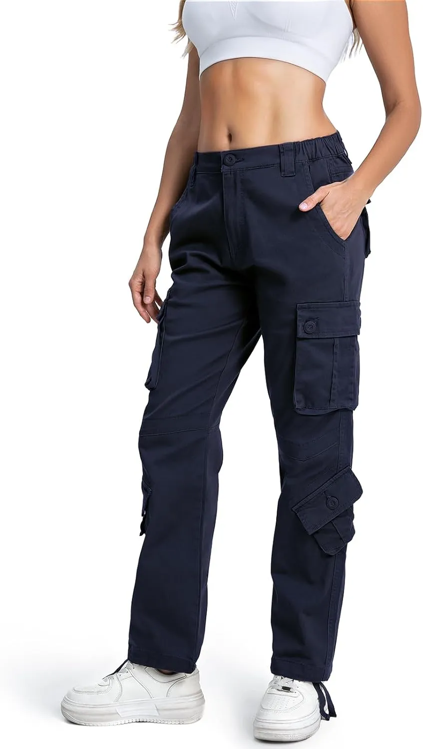 Matchstick Womens Cargo Pants with 8 Pockets Baggy Utility Work Pants for Hiking Travel Outdoor All Season Daily Wear
