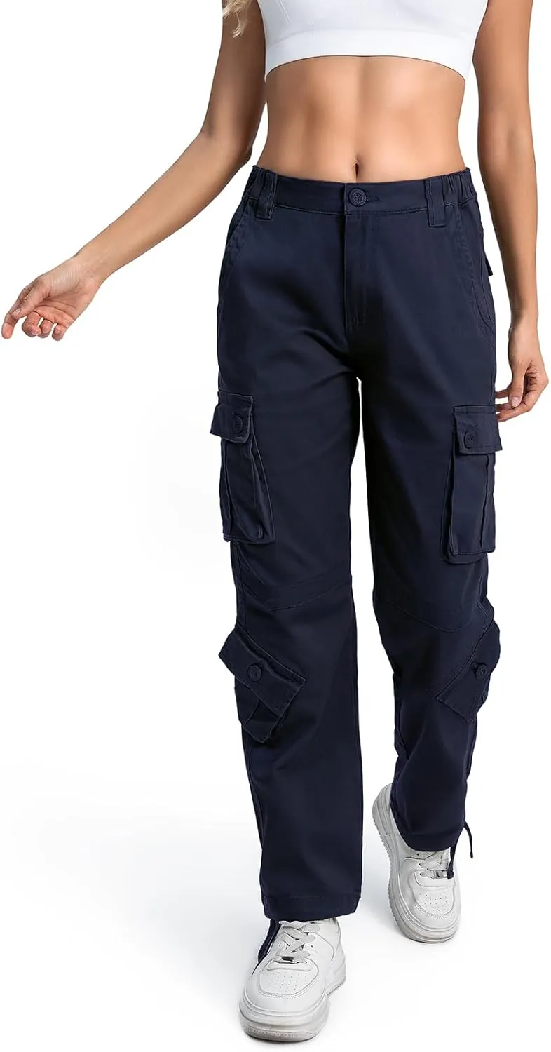 Matchstick Womens Cargo Pants with 8 Pockets Baggy Utility Work Pants for Hiking Travel Outdoor All Season Daily Wear