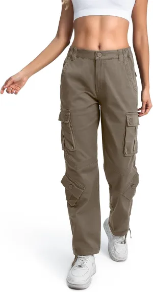 Matchstick Womens Cargo Pants with 8 Pockets Baggy Utility Work Pants for Hiking Travel Outdoor All Season Daily Wear