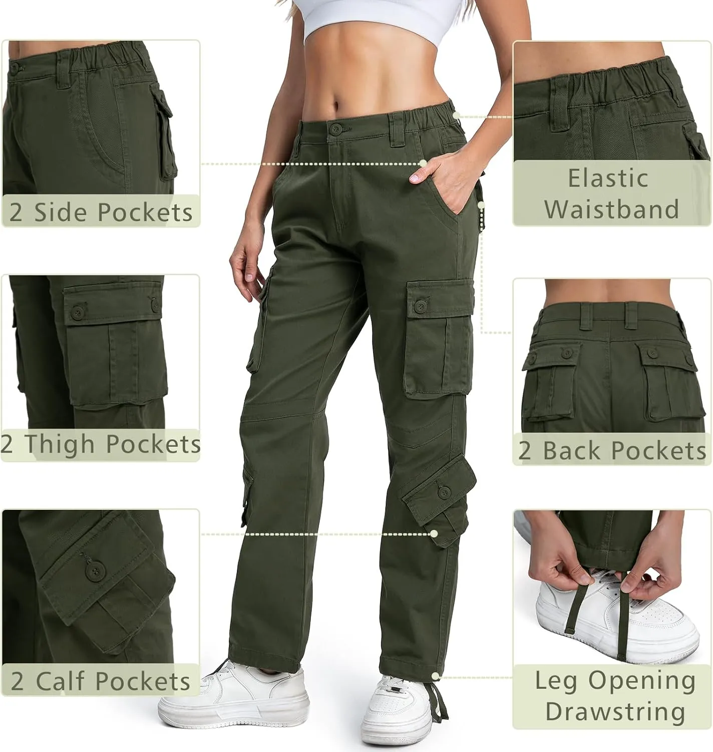 Matchstick Womens Cargo Pants with 8 Pockets Baggy Utility Work Pants for Hiking Travel Outdoor All Season Daily Wear