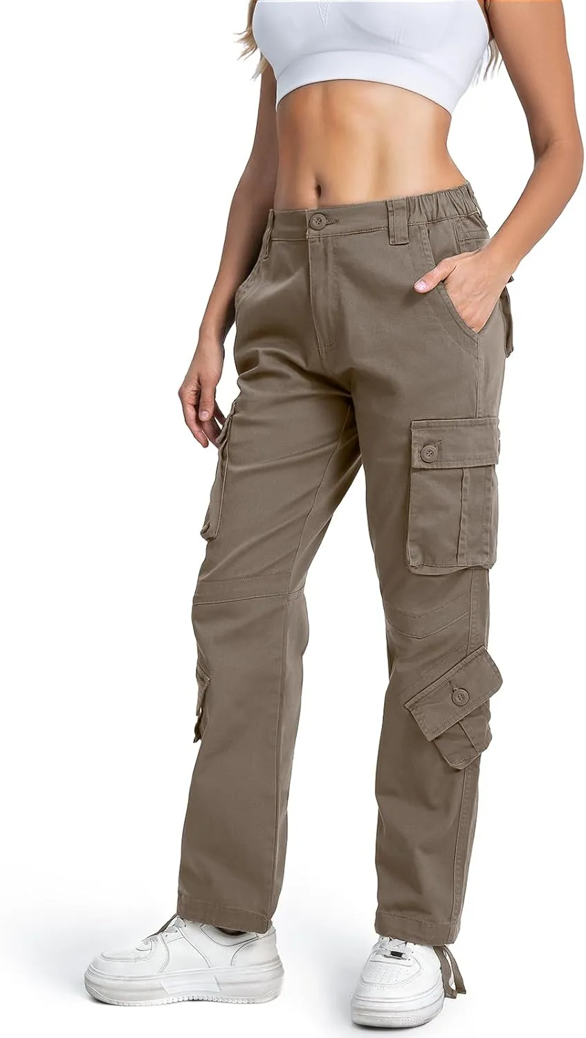 Matchstick Womens Cargo Pants with 8 Pockets Baggy Utility Work Pants for Hiking Travel Outdoor All Season Daily Wear
