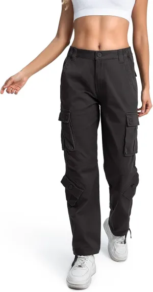 Matchstick Womens Cargo Pants with 8 Pockets Baggy Utility Work Pants for Hiking Travel Outdoor All Season Daily Wear