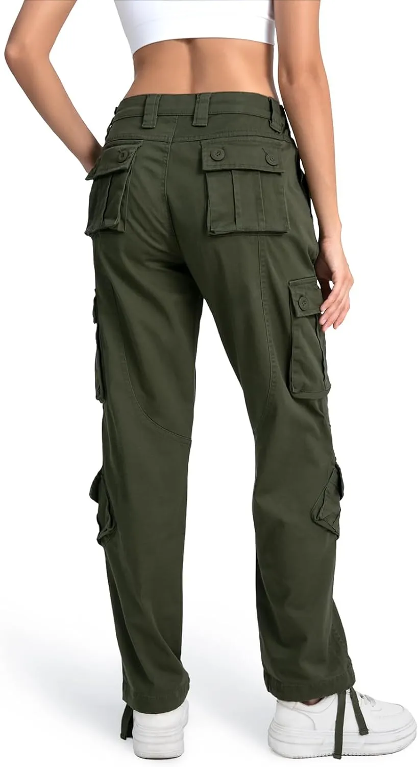 Matchstick Womens Cargo Pants with 8 Pockets Baggy Utility Work Pants for Hiking Travel Outdoor All Season Daily Wear