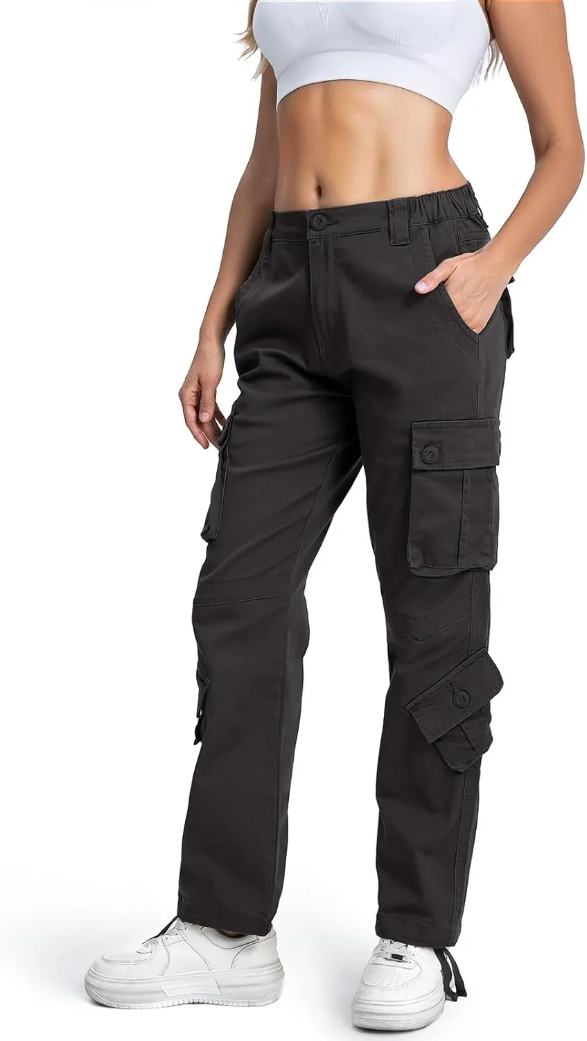 Matchstick Womens Cargo Pants with 8 Pockets Baggy Utility Work Pants for Hiking Travel Outdoor All Season Daily Wear
