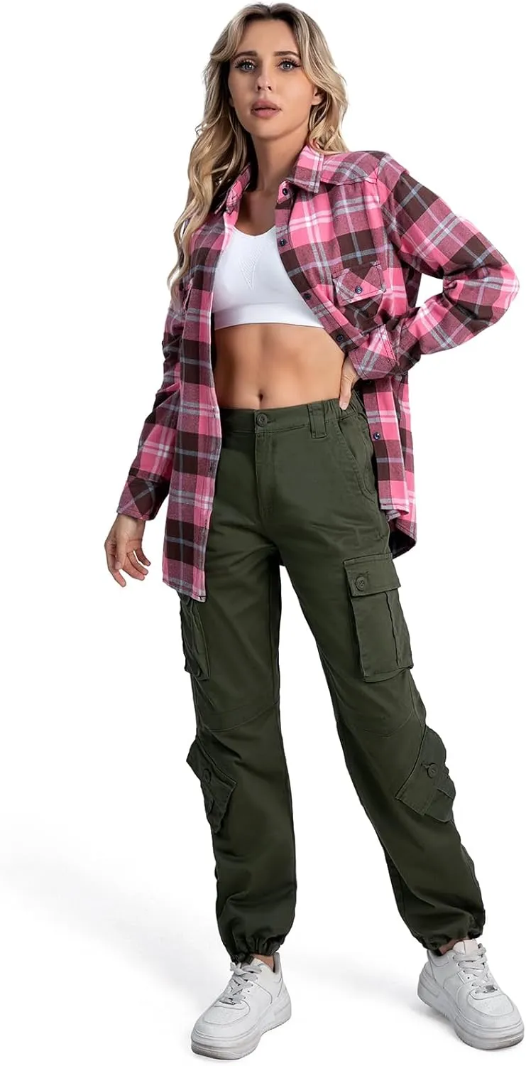 Matchstick Womens Cargo Pants with 8 Pockets Baggy Utility Work Pants for Hiking Travel Outdoor All Season Daily Wear