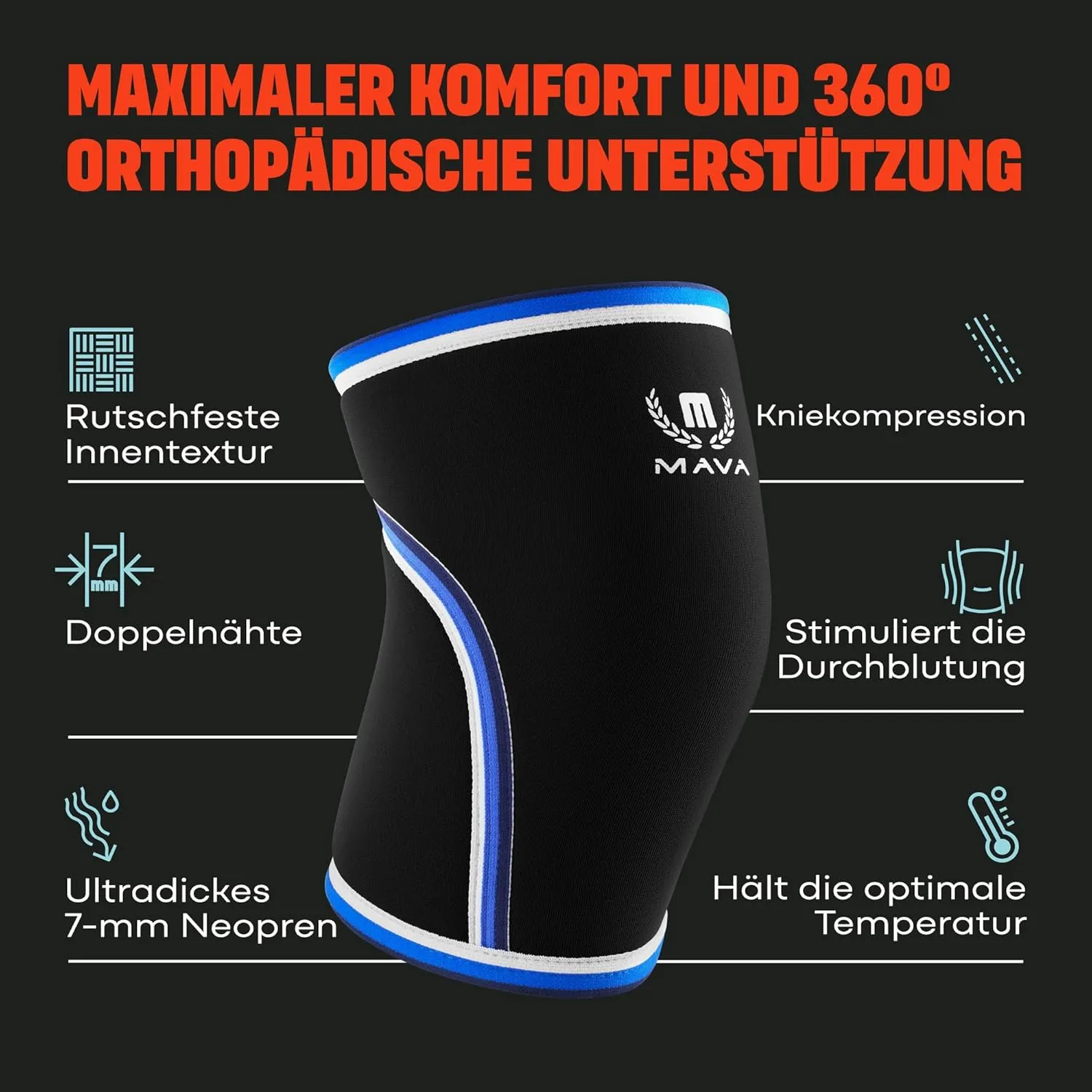 Mava Sports Knee Sleeves Weightlifting Men & Women, 7mm Neoprene Knee Sleeves for Women and Men, Ideal for Cross Training WOD, Squats, Powerlifting