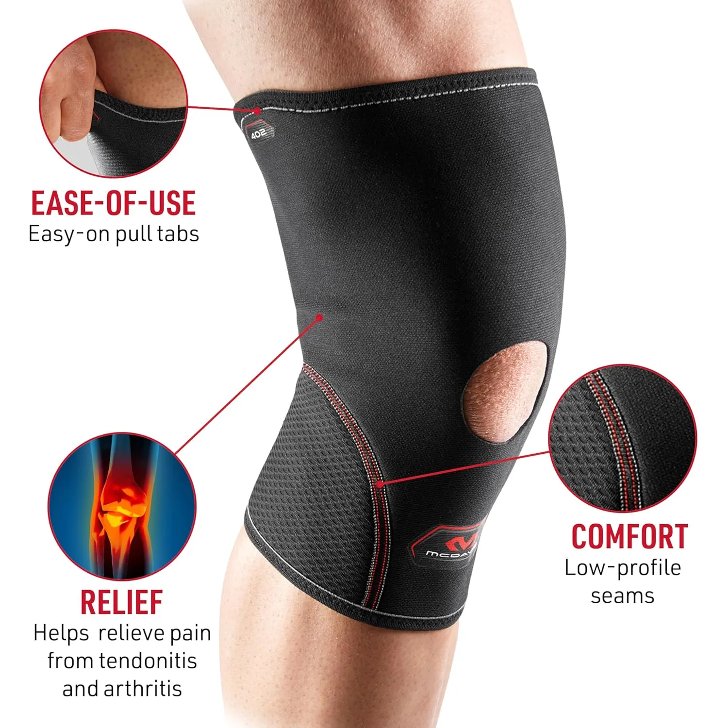 McDavid 402 Knee Support With Open Patella, Black, Large