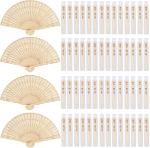 MCEAST 60 Pieces Sandalwood Fans Wooden Folding Fans with Gift Bags Vintage Handheld Fans for Wedding Gifts, Baby Shower, Party Favor, Home Decoration