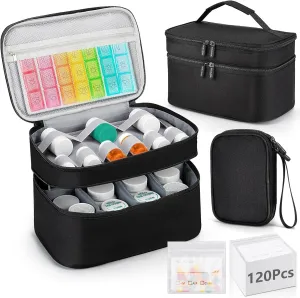 Medicine Organizer Bag, Double Layers Pill Bottle Storage with 120 Pill Pouch Travel Baggies, Portable Medicine Storage Bag for Pills, Vitamins, Medical Supplies for Home Storage, First Aid