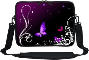 Meffort Inc® 11.6 12 Inch Neoprene Laptop Sleeve Bag Carrying Case with Hidden Handle and Adjustable Shoulder Strap (Purple Butterfly Design)